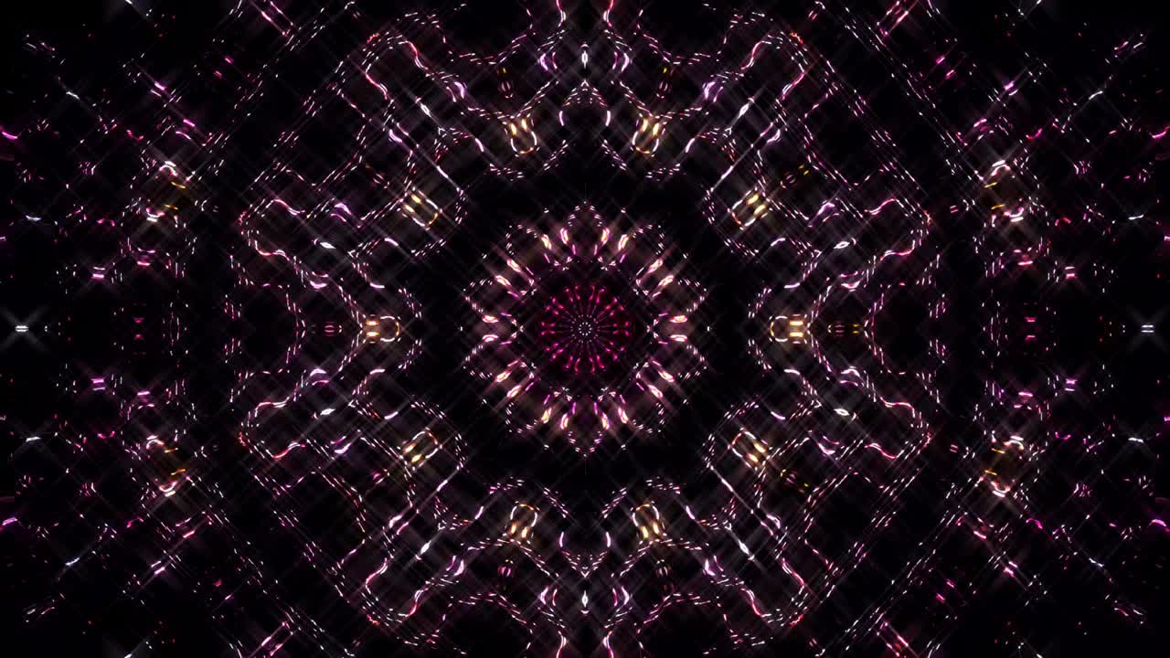 추상적인 선, 다채로운 밝은 색, 반이는 점, 둥근 모양, 검은 바탕