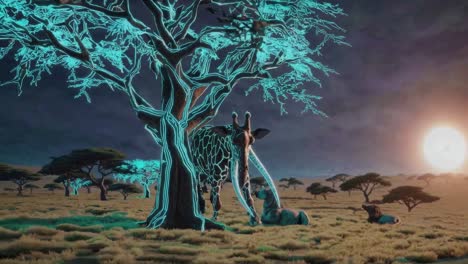 glowing giraffe in a fantasy african savannah
