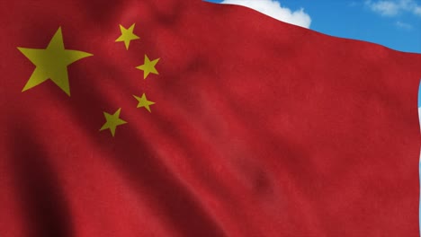 red chinese flag waving in the wind, blue sky background. 4k