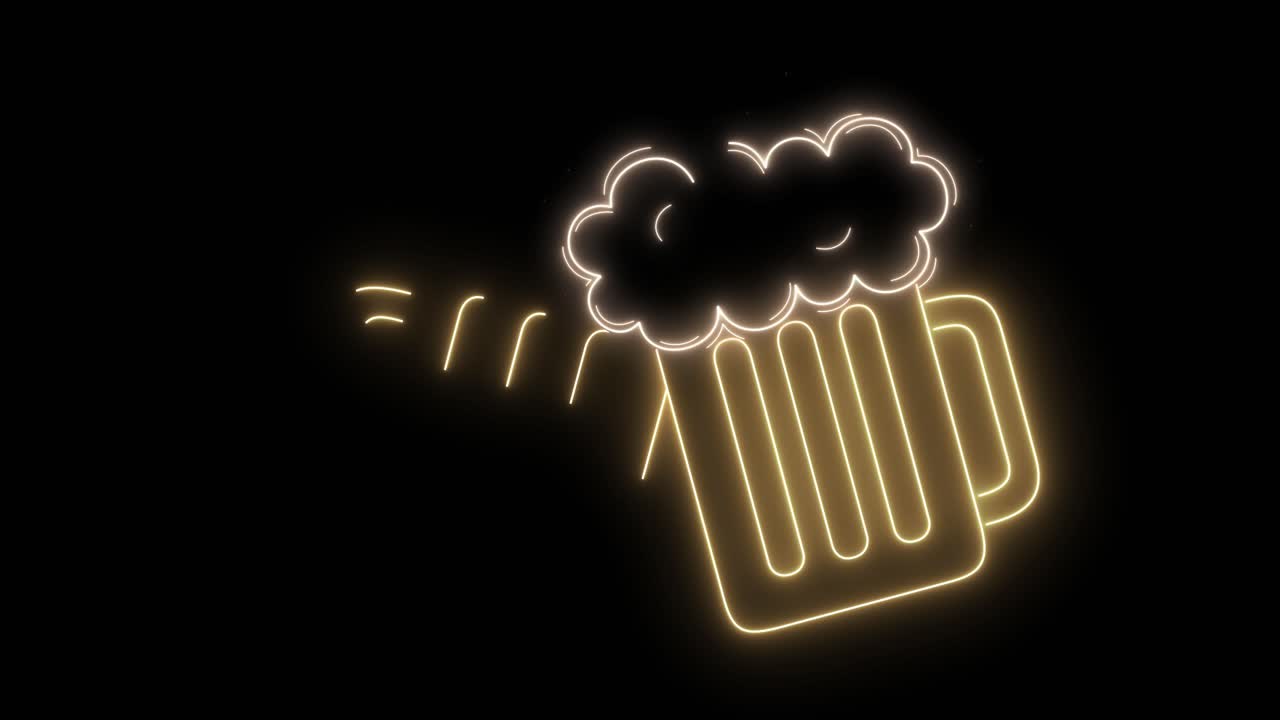las tazas de cerveza de neón animadas se llenan y humean.
