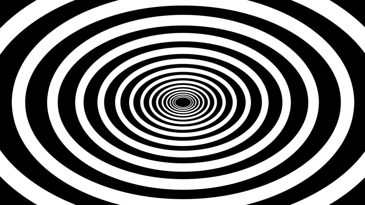 Sfondo astratto di tunnel psichedelico a spirale da discoteca. Animazione 4K in loop continuo. Render 3D di design futuristico per realtà virtuale