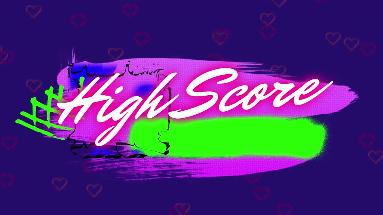 파란색 배경에 대한 추상적인 모양의 배너 위에 높은 점수 텍스트의 애니메이션