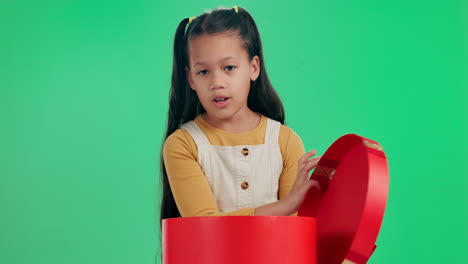 Girl Opening a Gift on Green Screen
