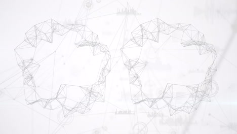 animation of shapes over network of connections and data processing on white background