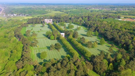 Aerial-over-vast-American-World-War-Two-cemetery-memorial-at-Omaha-Beach-Normandy-France-2