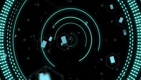 animation of scopes with data processing over black background