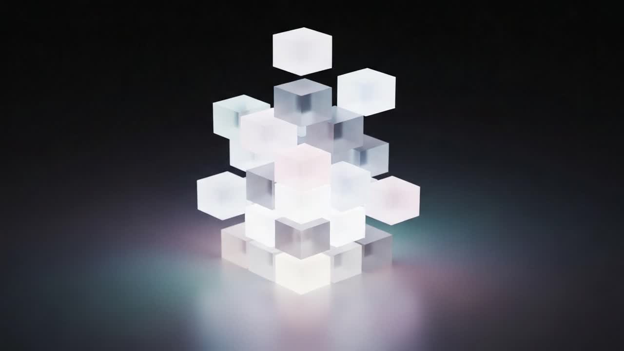 Illuminated Geometric Structures: A Dynamic Display of Cubes and Hexagons in Soft Lighting Creating a Captivating Visual Experience