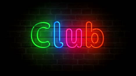 club symbol neon on brick wall loop