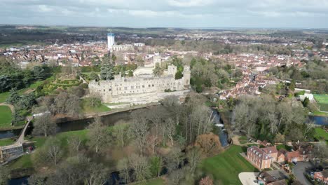 warwick castle warwickshire uk panning high point of view drone, aerial