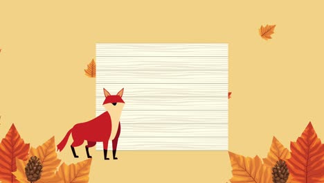 hello autumn animation with wild fox in leafs frame