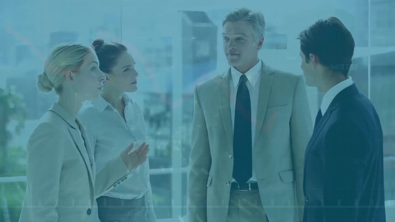 웃는 다양한 사업가들에 대한 금융 데이터 처리 애니메이션