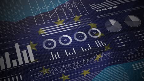 europe union. european statistics, infographics, financial market data, analysis and reports on eu waving flag 4k.