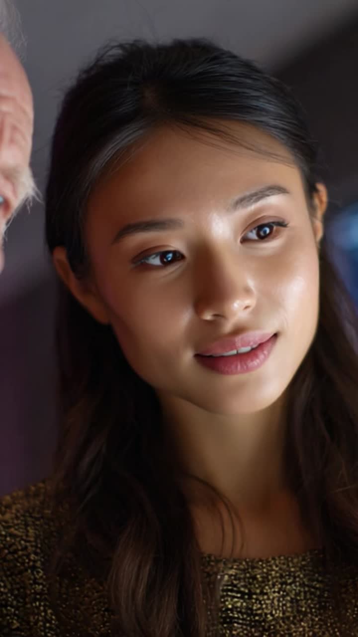 Captivating Close-Up: A Young Woman Engaging in Conversation, Displaying Warmth and Curiosity Through Subtle Expressions and Genuine Connection with the Subject