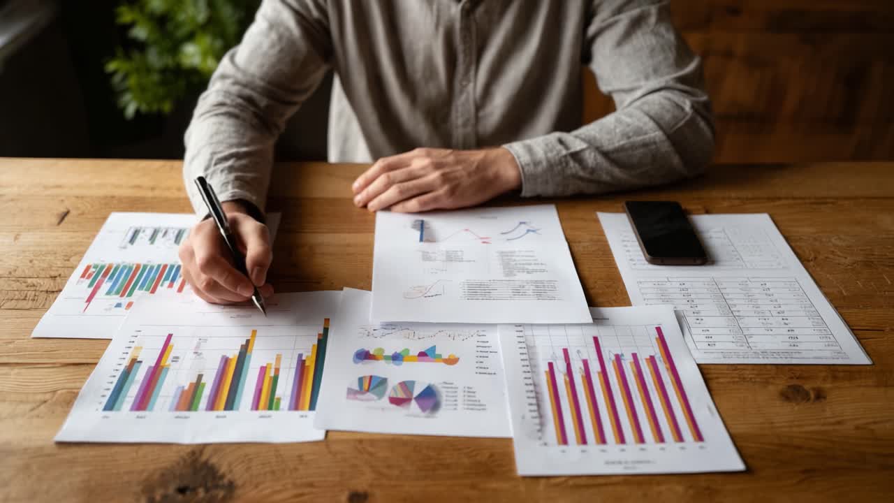 Analyzing Business Data: A Visual Examination of Graphs and Charts on Paper During a Focused Review Session