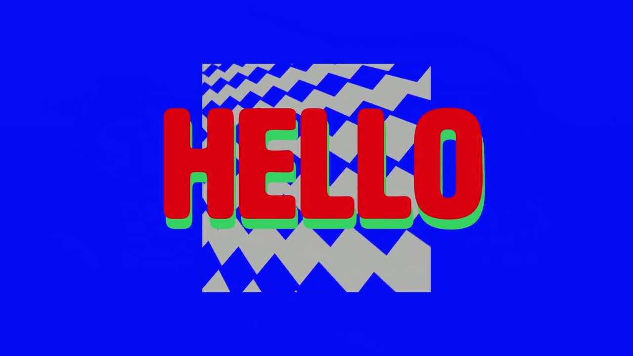 파란색 배경에 움직이는 추상적인 모양에 대한 안 ⁇ 하세요 텍스트의 디지털 애니메이션