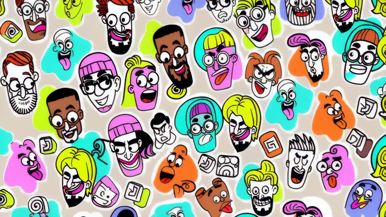 Vibrant and Playful Cartoon Faces Pattern