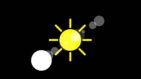 sunshine icon animation with black background. animation with alpha (transparent background) for easy use in your video! format: quiktime. channels: rgb+alpha. video codec: apple prores 4444. depth: millions of colors+. icon design. video animation. brigh