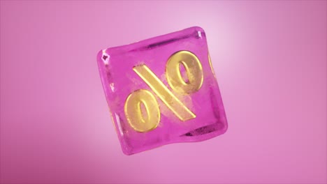 cubo de hielo con el símbolo del porcentaje de oro