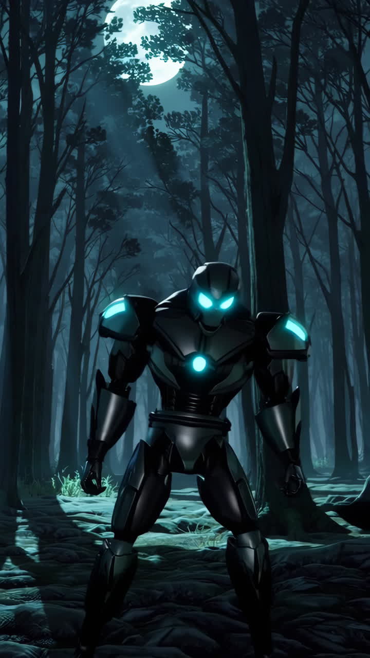 Iron Man vs. Villain in a Mysterious Forest at Night