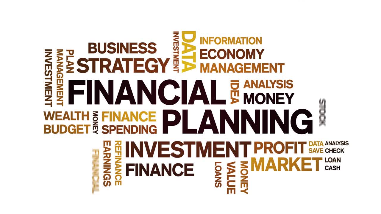 4k Financial Planning Animated Tag Word Cloud,Text Animation seamless loop.