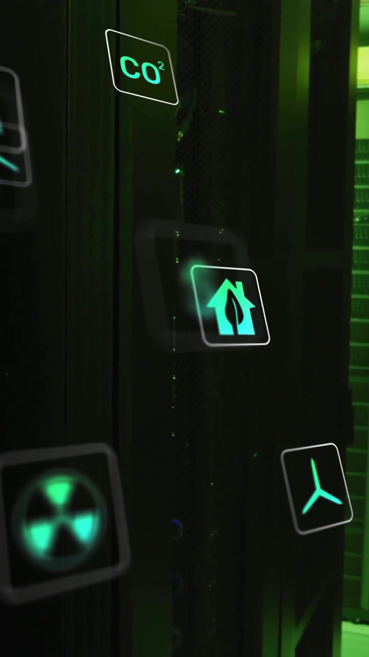 Animation of eco icons and data processing over computer servers