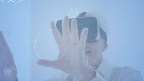 animation of mathematical formulas over man using vr headset