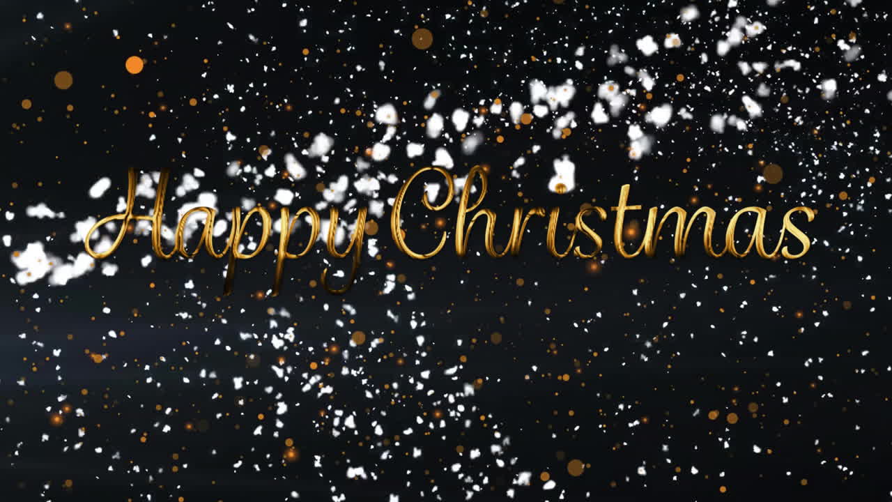Happy Christmas text animation with sparkling particles on dark background