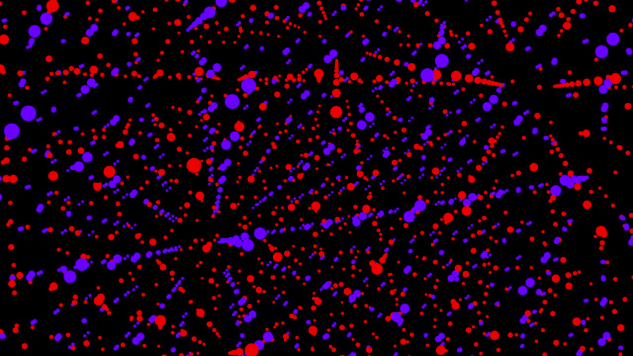 Abstract blue and red dots is random moving on black background. Animation of seamless loop