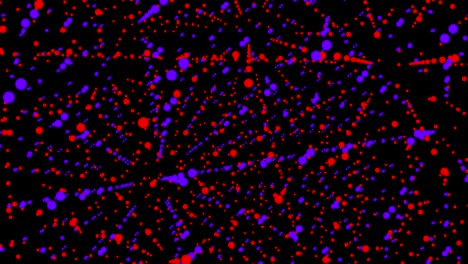 abstract blue and red dots is random moving on black background. animation of seamless loop
