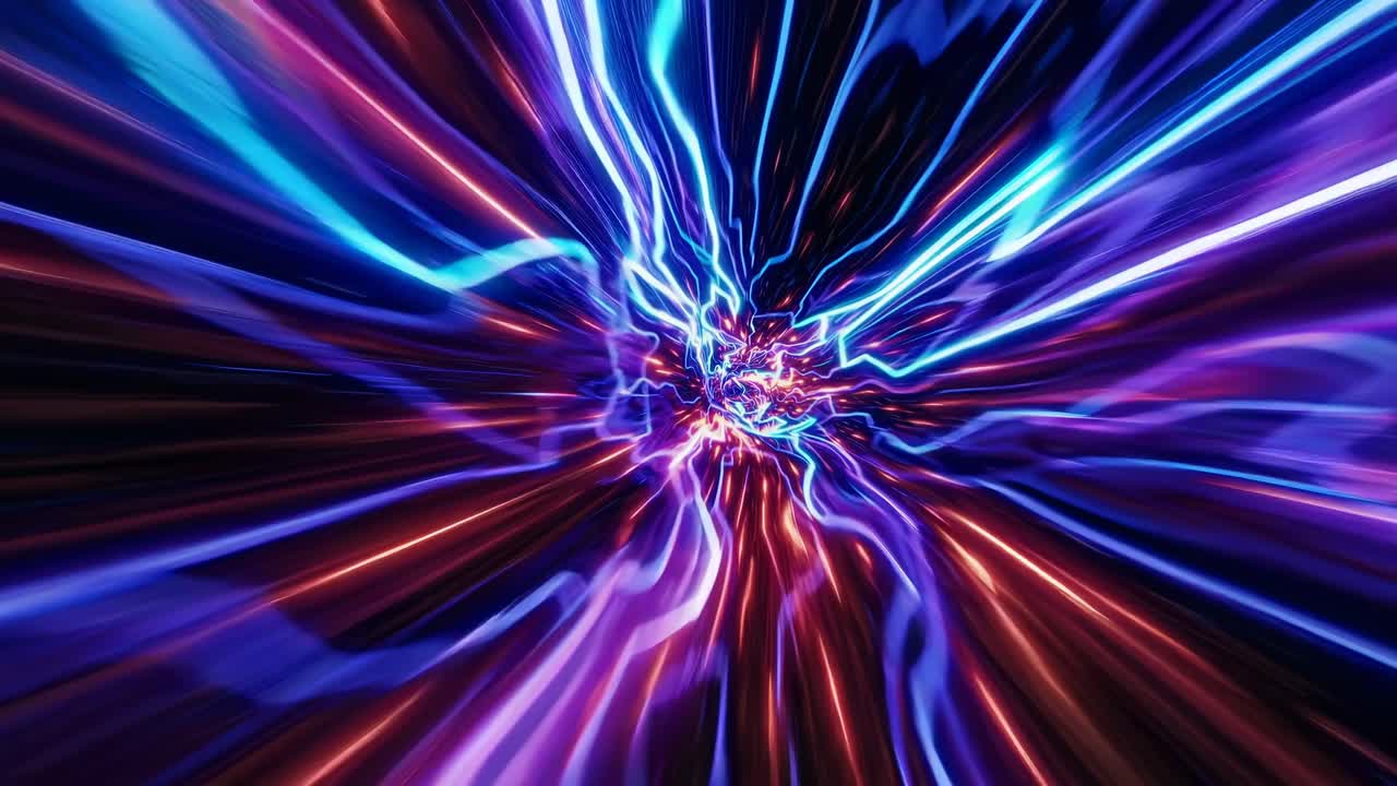 Dynamic video concept with a futuristic, neon blue light tunnel