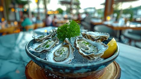 fresh oysters on ice with lemon