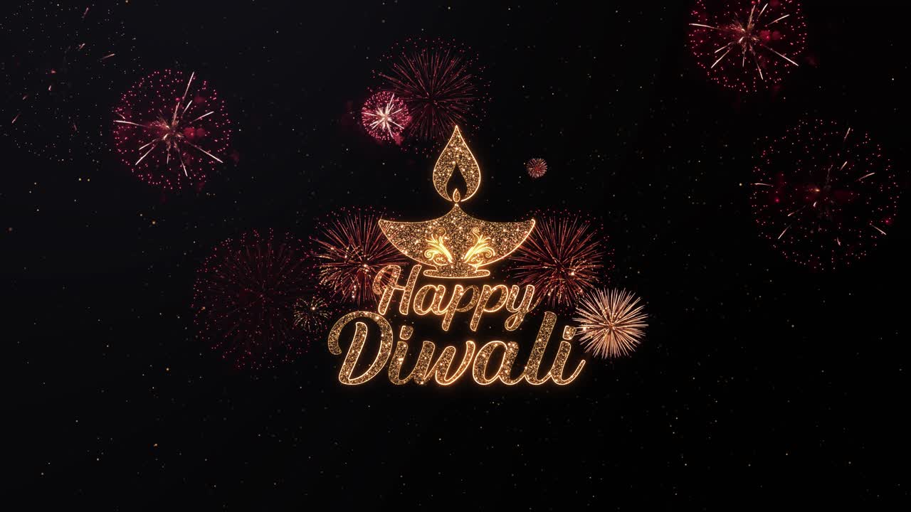 Happy diwali wishes glowing calligraphic typography font lights and crackers animation deepavali or