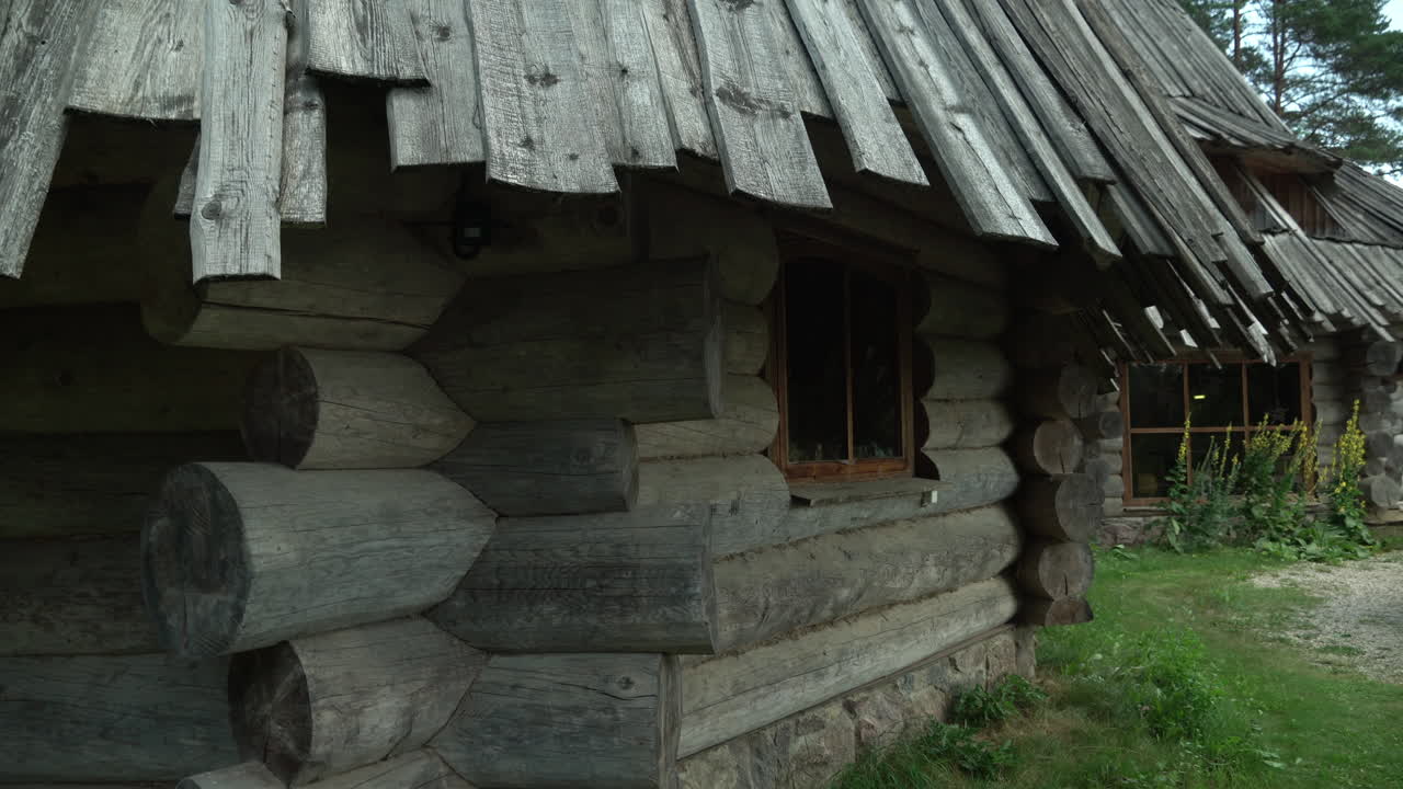Pokuhall wooden roof. South Estonia. Summer, slightly cloudy