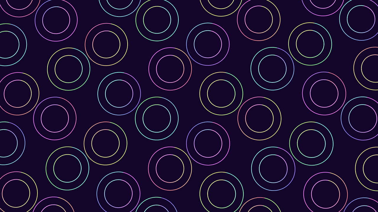 patrón de anillos de arco iris de neón en filas en gradiente negro