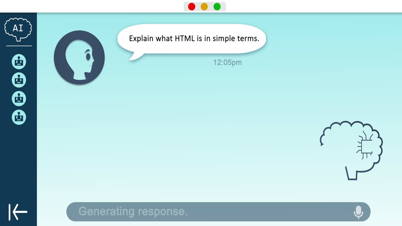 Animation of ai bot conversation and binary coding on speech bubbles