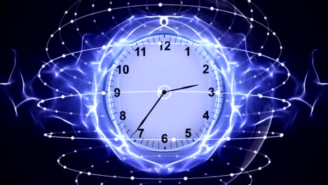 clocks, time travel concept in fibers ring, rendering, animation, background, loop