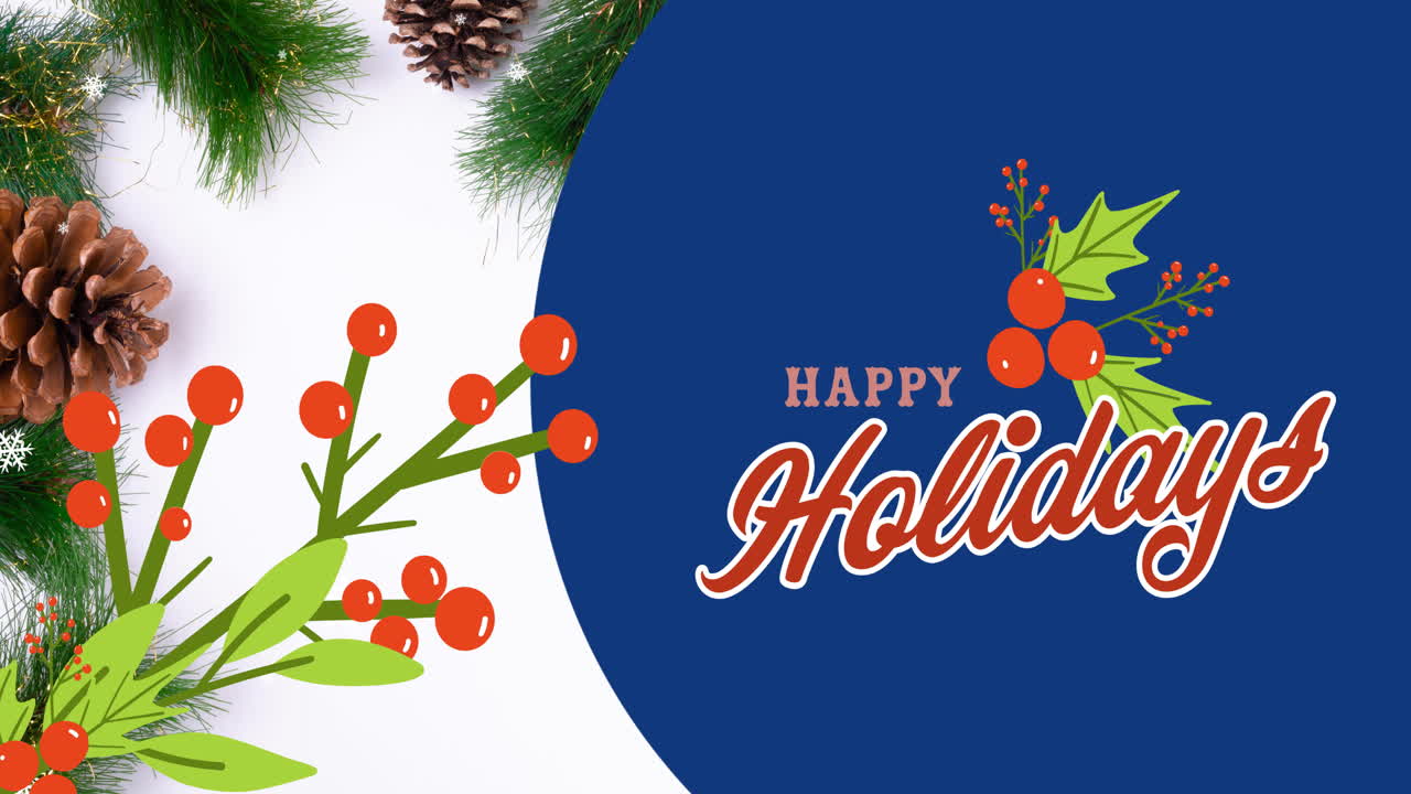Animation du texte "Joyeuses Fêtes" à Noël au-dessus d'un sapin