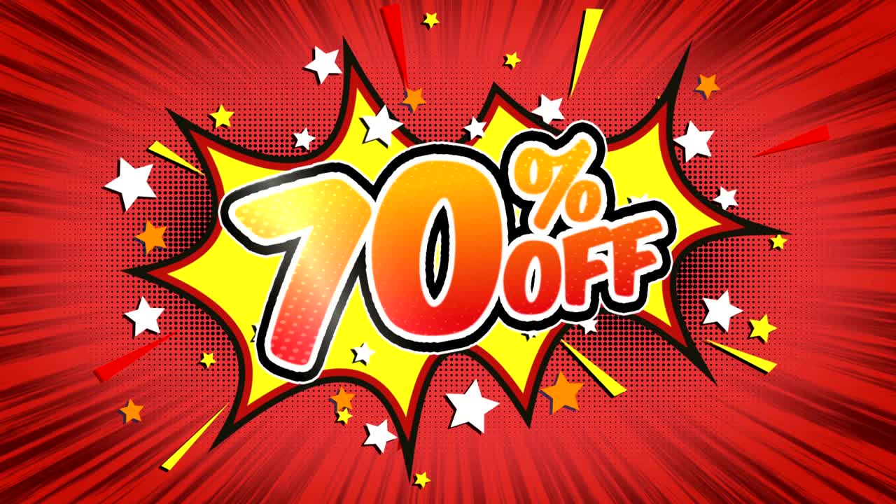 70% de descuento en el texto de estilo cómico