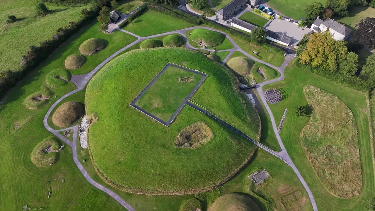 Knowth, neolithic UNESCO monument, passage tomb in Ireland. Archeology, history. Drone
