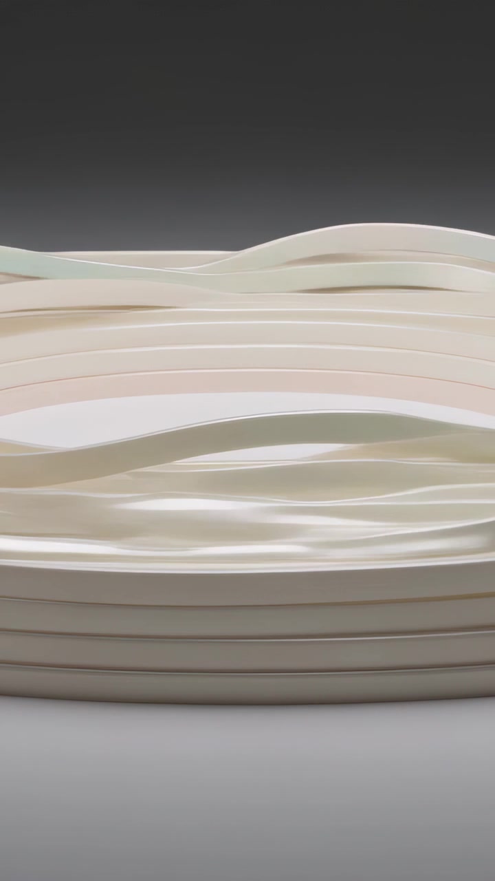 Vertical video: Animating layered sculpture shifting on studio table, revealing central hollow