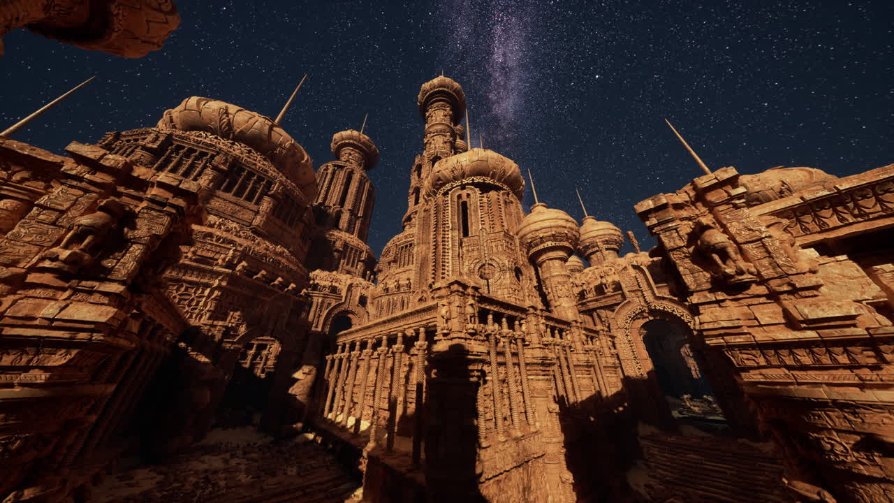 밤하늘과 은하를 가진 환상적인 건축물