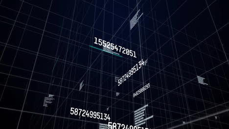 animation of graphs, changing numbers and letters with grid pattern over black background