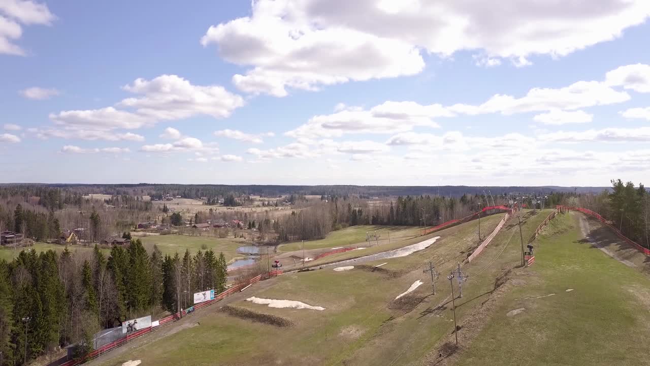 Flying over the ski resort with a drone