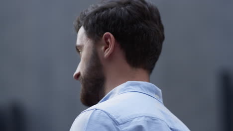 portrait thoughtful businessman standing look in distance. entrepreneur concept.