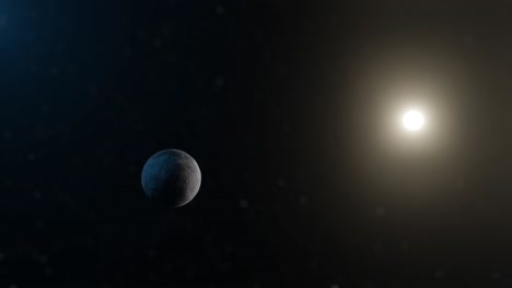 3d animation of the moon in space with the sun in the background