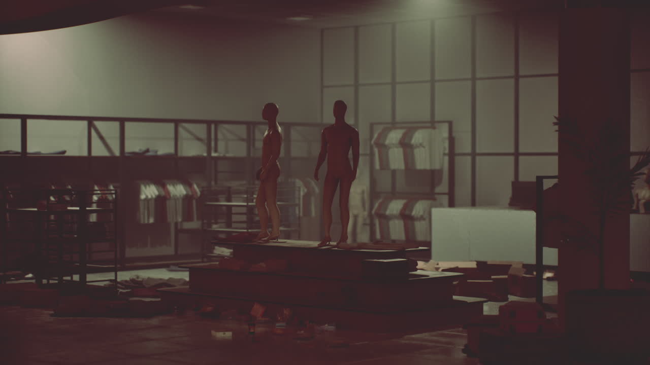 인형 들 이 있는  빈 창고