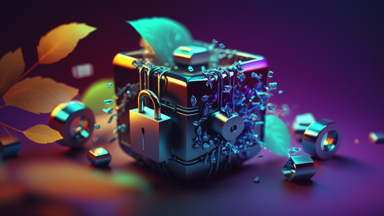 colorida ilustración 3d de seguridad cibernética digital para datos de internet y red
