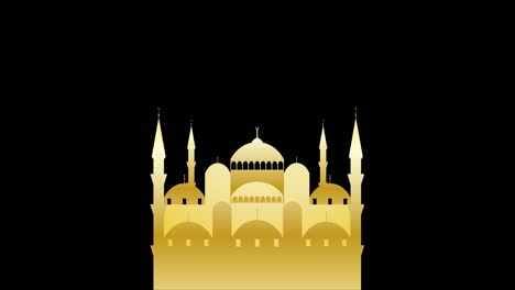 ramadan kareem, una mezquita dorada aparece sobre un fondo negro con la inscripción. silueta de la mezquita. composición horizontal, calidad de video 4k