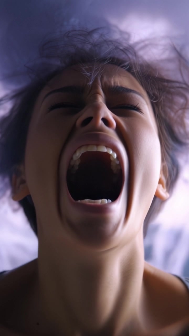 Emozione intensa: un primo piano di una donna che esprime dolore crudo e angoscia con un urlo accorato, catturato in due potenti fotogrammi di un momento drammatico