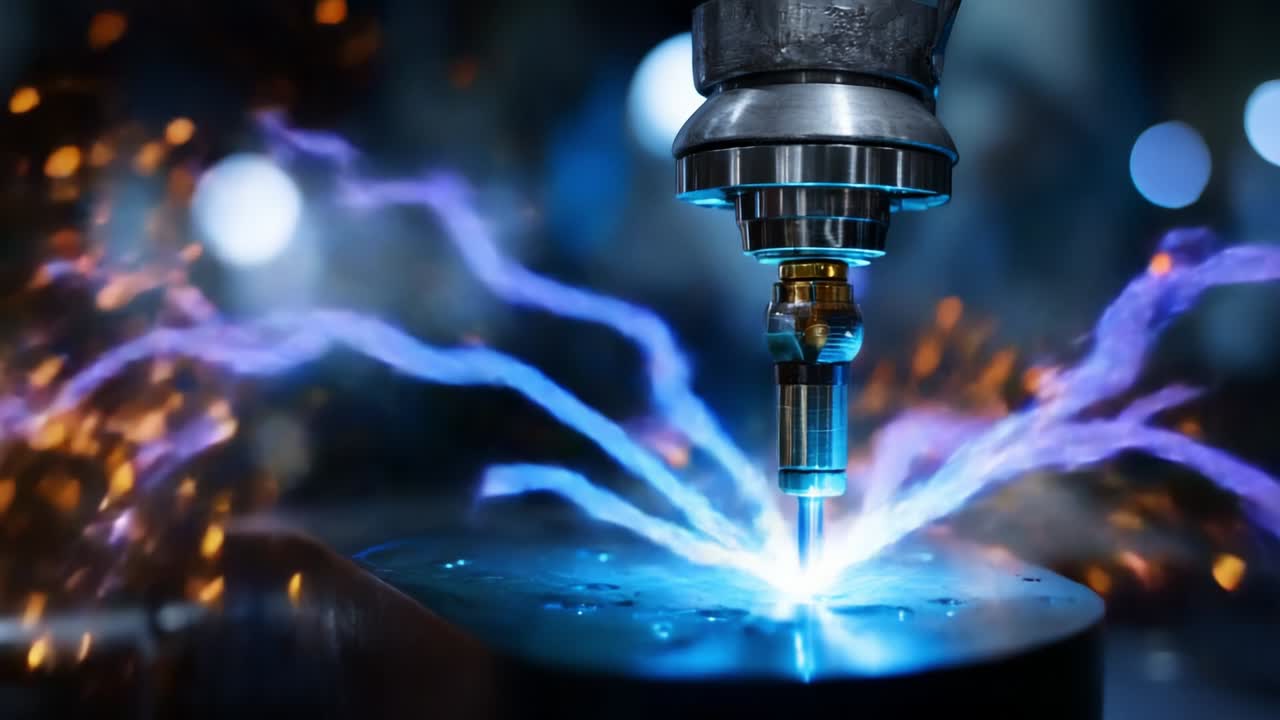 High-Precision Laser Cutting Process Captured in Stunning Detail, Showcasing the Dynamic Interaction Between the Laser and Material, Creating Intriguing Visual Effects with Sparks and Stunning Light Patterns